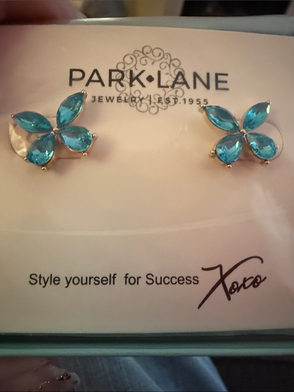 Park Lane Teal Crystal Petal Stud Earrings